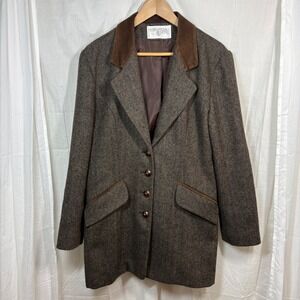 International Scene Wool Suede Elbow Patches‎ Tweed Equestrian Sport Coat Size 8